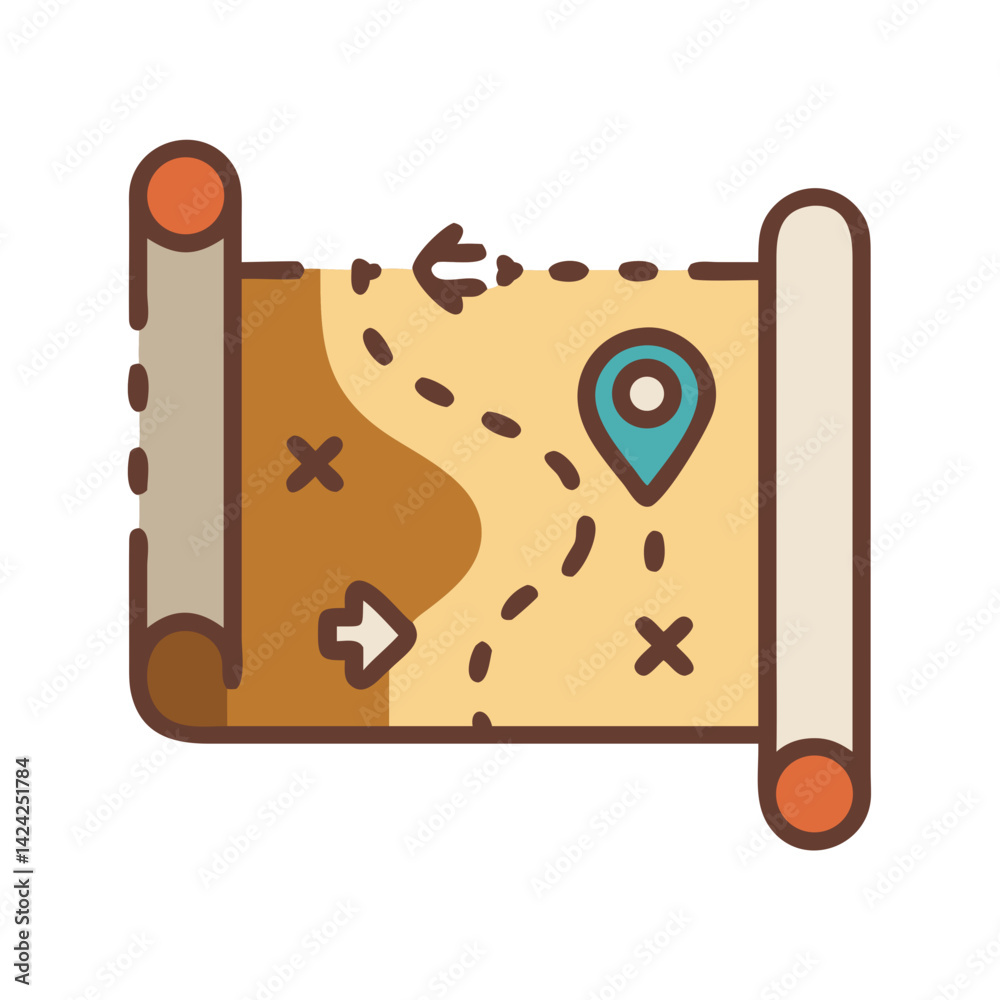 Poster Treasure Map Icon Representing Exploration Route and Adventure Path