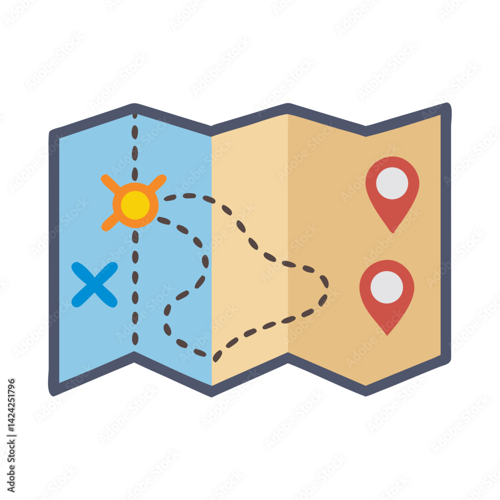 Poster Treasure Map Icon Representing Exploration Route and Adventure Path