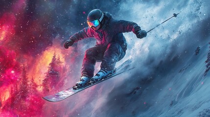 Obraz premium Extreme Skier Snowboarding Downhill Winter Sports