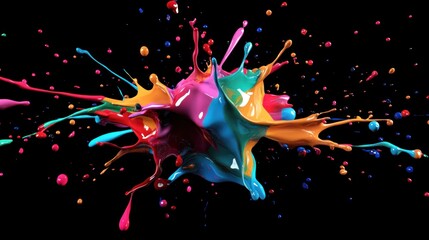 Obraz premium Dynamic splash of vibrant colorful paint on a stark black background