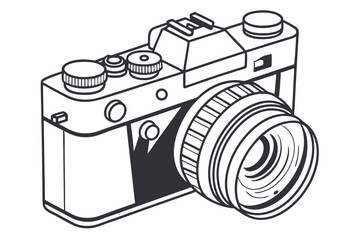 Line Art Illustration Of Classic Film Camera With Detailed Lens Design