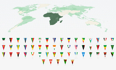 Obraz premium Complete Set of African Country Flags in Vertical Triangle Format.