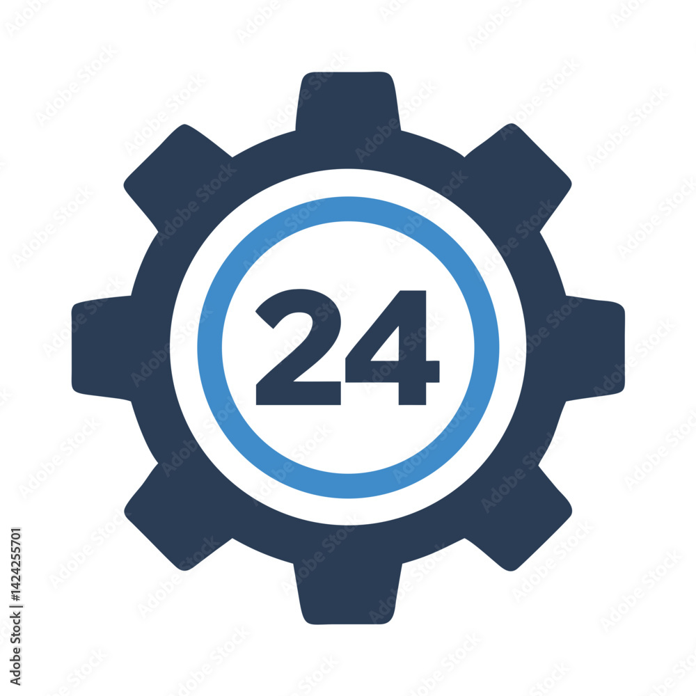 Aufkleber Gear with 24 Label Icon Representing Round-the-Clock Technical Support

