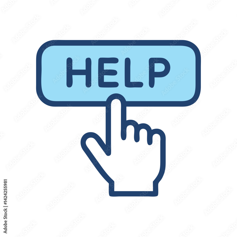 Poster Help Button with Hand Icon Representing Clickable Assistance