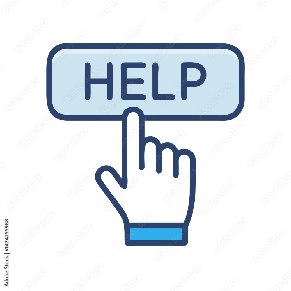 Poster Help Button with Hand Icon Representing Clickable Assistance