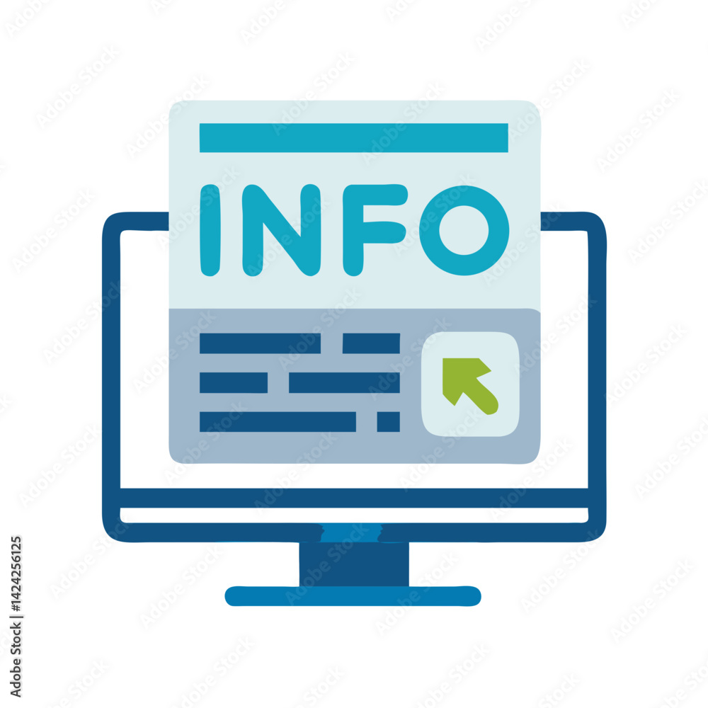 Poster Information Pop-Up on Monitor Icon Representing Digital Help Notification