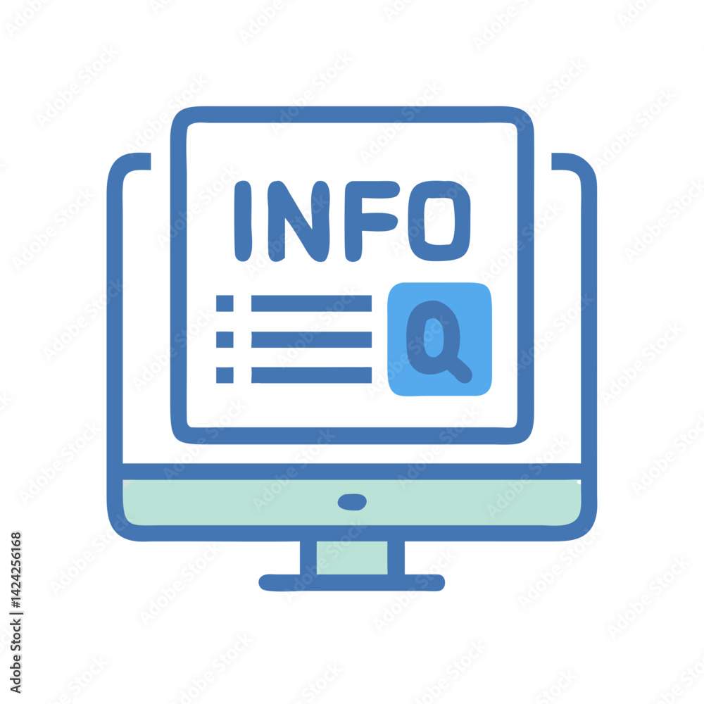 Poster Information Pop-Up on Monitor Icon Representing Digital Help Notification