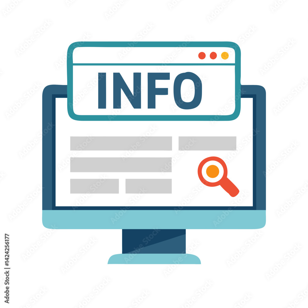 Poster Information Pop-Up on Monitor Icon Representing Digital Help Notification
