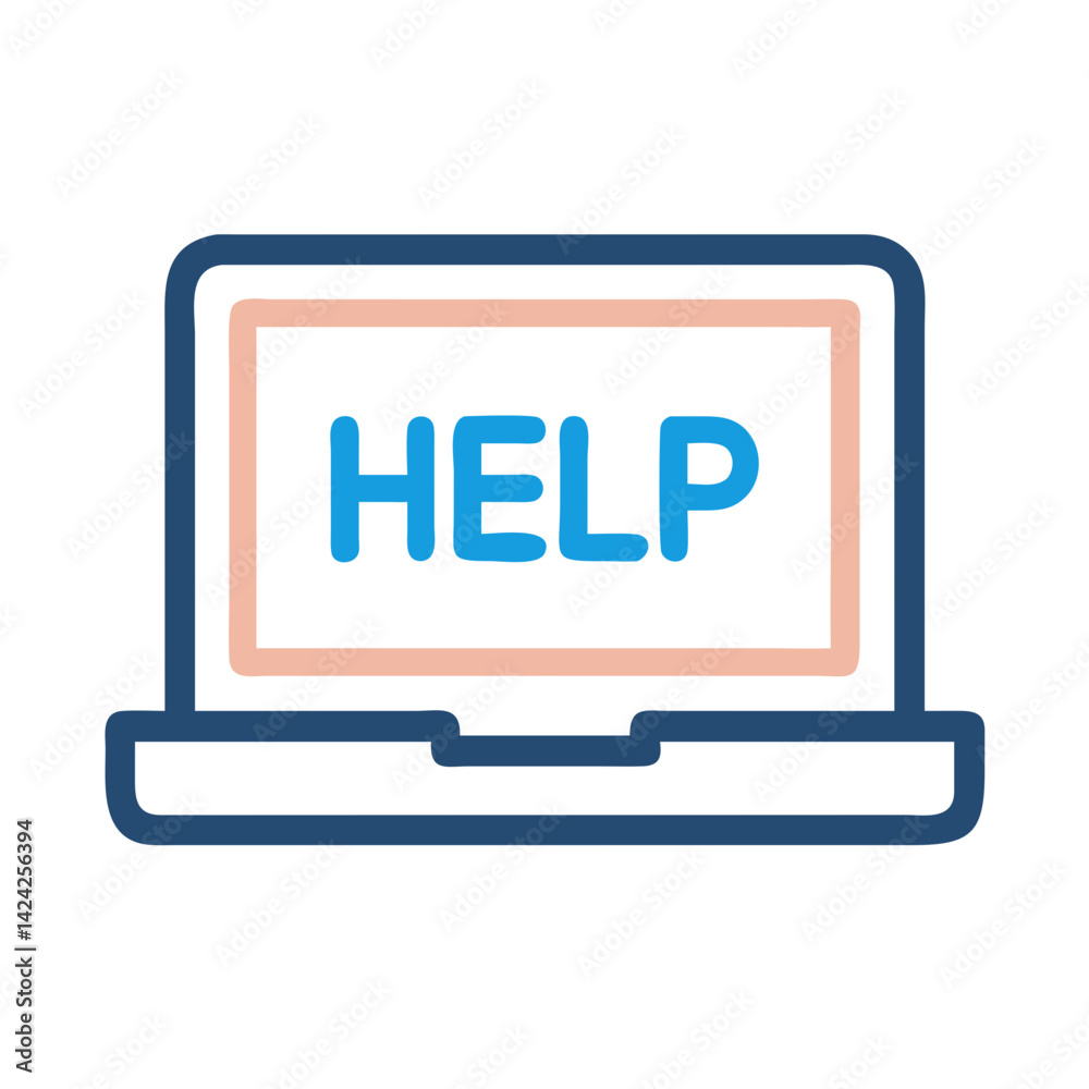 Aufkleber laptop with help label icon representing digital support