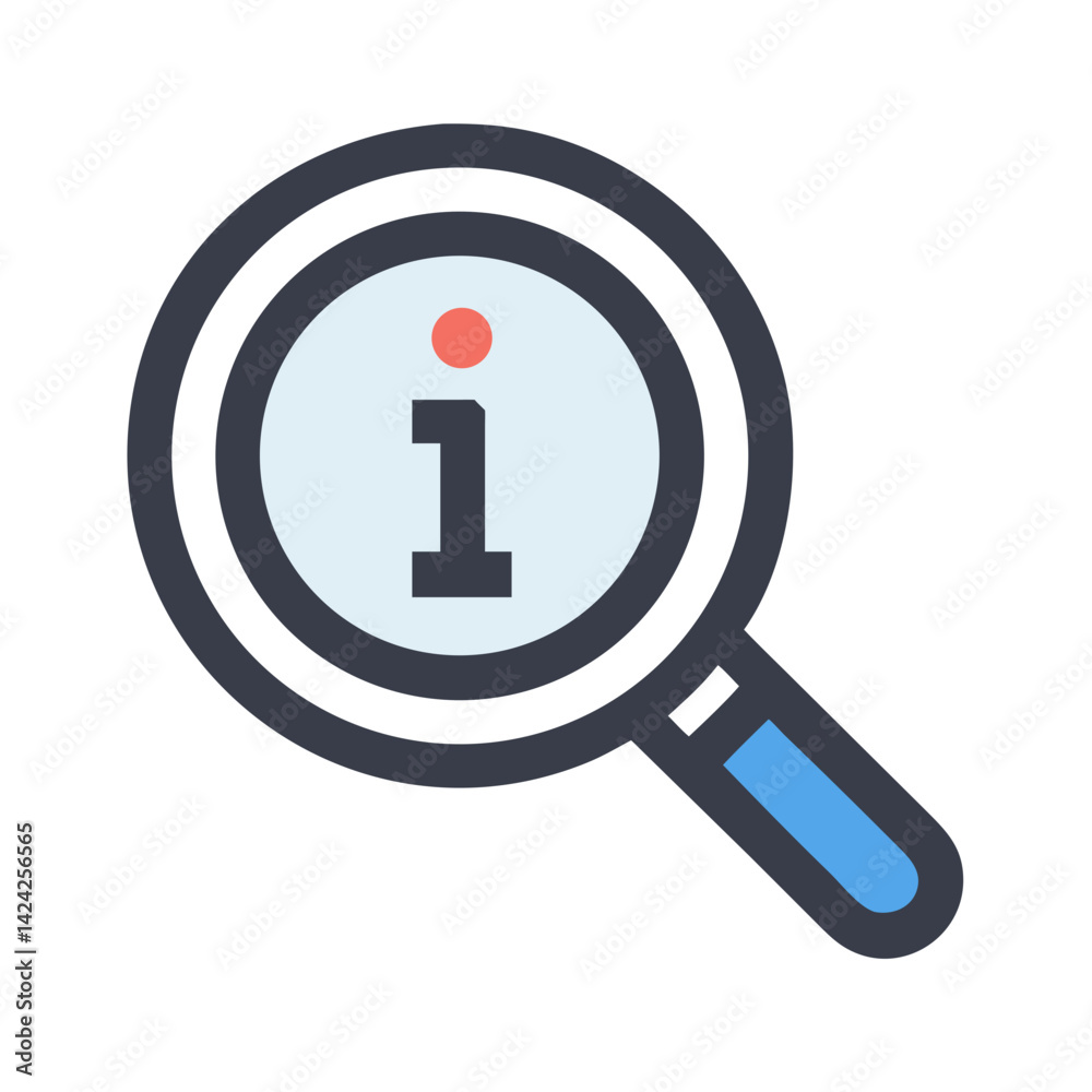 Poster magnifying glass with info icon representing information search