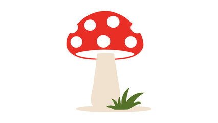 simple red mushroom vector illustration with little grass on the bottom