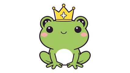 cute green frog with cross crown cartoon vector illustration