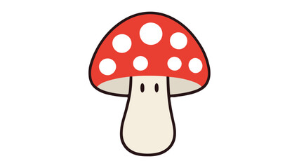 Cute Cartoon Mushroom with Red Cap and White Polka Dots Smiling, Illustration of a cute cartoon mushroom with a red cap featuring white polka dots