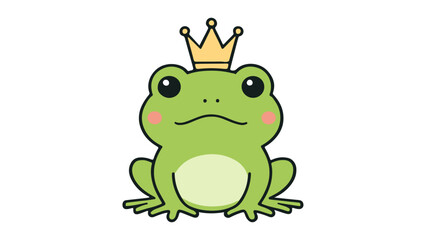 Cartoon Frog Wearing a Crown Cute and Adorable Character Illustration, A cartoon illustration of a green frog wearing a royal crown with a content expression