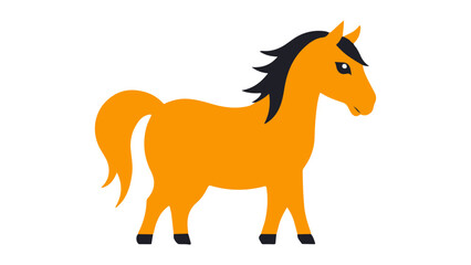 Orange Cartoon Horse Illustration with Black Mane and Tail in a Side View, Stylized cartoon depiction of an orange horse with a black mane and tail in a simple profile view