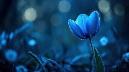 Mystical Blue Tulip: A Serene Night Garden Dream in Deep Blue Hues