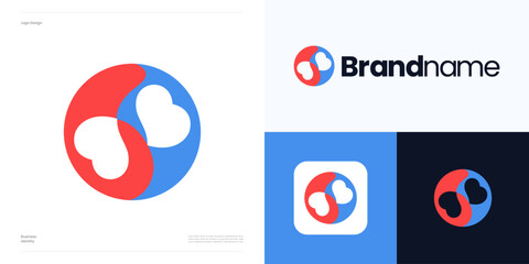 Abstract two love shape in circle negative space with letter G in red color, Symbol initial G heart circular for medical, health care and other brand identity business, vector illustration editable