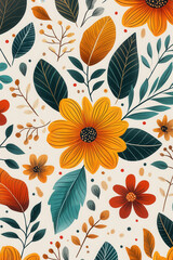 Orange And Yellow Flowers On Cream