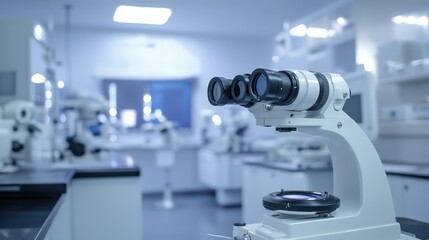 Close-up of a microscope in a sterile laboratory environment for research