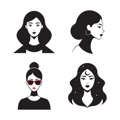 Woman face silhouette set silhouette illustration