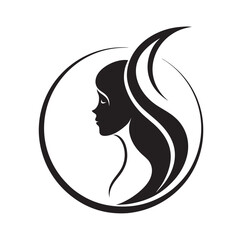 Logo type elegant woman silhouette in profile with flowing hair