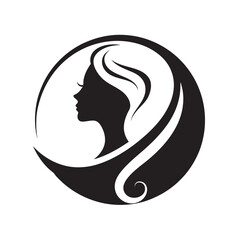 Elegant woman silhouette in profile with flowing hair