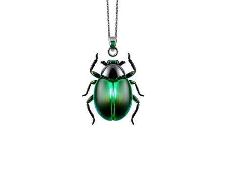 Emerald Scarab Beetle Pendant Necklace with Glowing Center