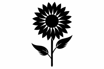 Sunflower Black and White Silhouette Vector Illustration