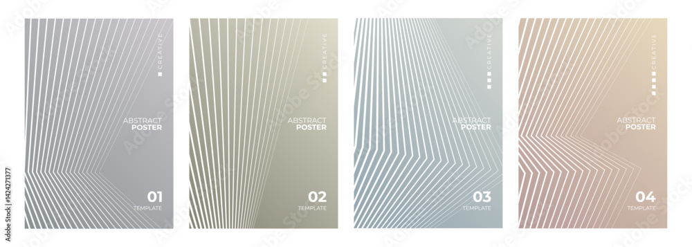 Aufkleber Set of abstract posters. Line patterns. Minimalist cover templates. Futuristic color backgrounds for creative graphic design. Vector illustration.