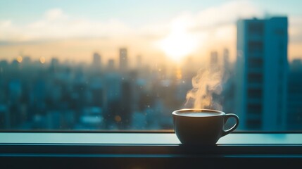 Coffee time in the sunshine on the windowsill
