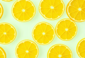Vibrant yellow lemon slices seamlessly repeating on bright background , zesty, pattern