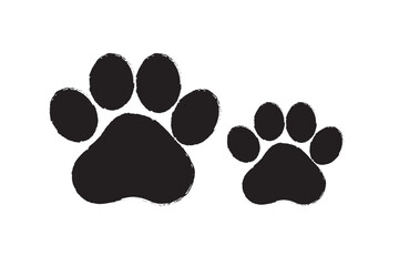 Ink Dog and cat Paw, grunge style vector, black dog's paw print .