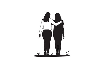 Two Women Walking Arm in Arm Silhouette Illustration