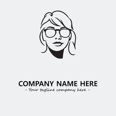 woman with glasses silhouette illustration black and white for logo company vector image