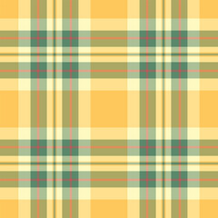 1970s vector pattern fabric, glamor tartan background check. New year seamless texture textile plaid in amber and yellow colors.