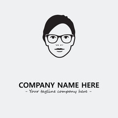 woman with glasses silhouette illustration black and white for logo company vector image