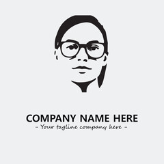 woman with glasses silhouette illustration black and white for logo company vector image