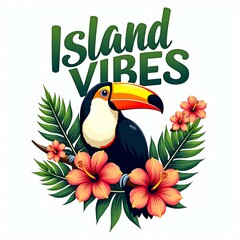 Naklejka premium toucan on a branch ISLAND VIBES t-shirt design