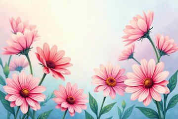 Fototapeta premium Watercolor daisies in soft pastel hues, hand-painted look , seamless, aquarelle, nature