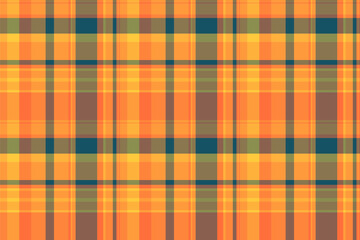 Hippy seamless check texture, continuity textile background vector. Christmas card tartan fabric pattern plaid in orange and amber colors.