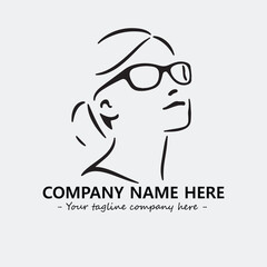 woman with glasses silhouette illustration black and white for logo company vector image