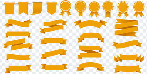 Yellow Ribbons And Labels Set And Isolated Transparent Background