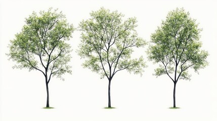 Obraz premium Three lush green trees isolated on white; nature background; design element