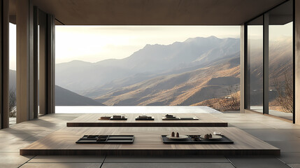 Minimalist desert-style living room with wood and metal décor