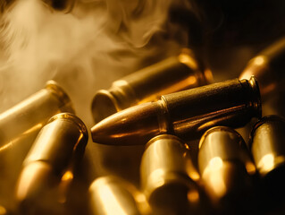 Naklejka premium Close up of a bunch of bullets with a single bullet in the middle