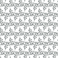 Seamless Black and White Minimalistic Floral Pattern with Leaf Branches