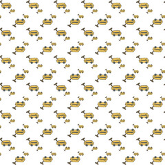 Seamless Cartoon Yellow Sports Cars Pattern Over White Background