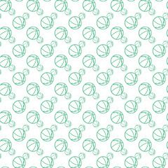 Seamless Green Line Sports Ball Pattern on White Background