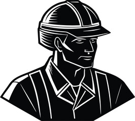 silhouette of construction worker with helmet