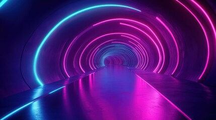 Obraz premium Neon illuminated tunnel with pink and blue lights creating a futuristic look